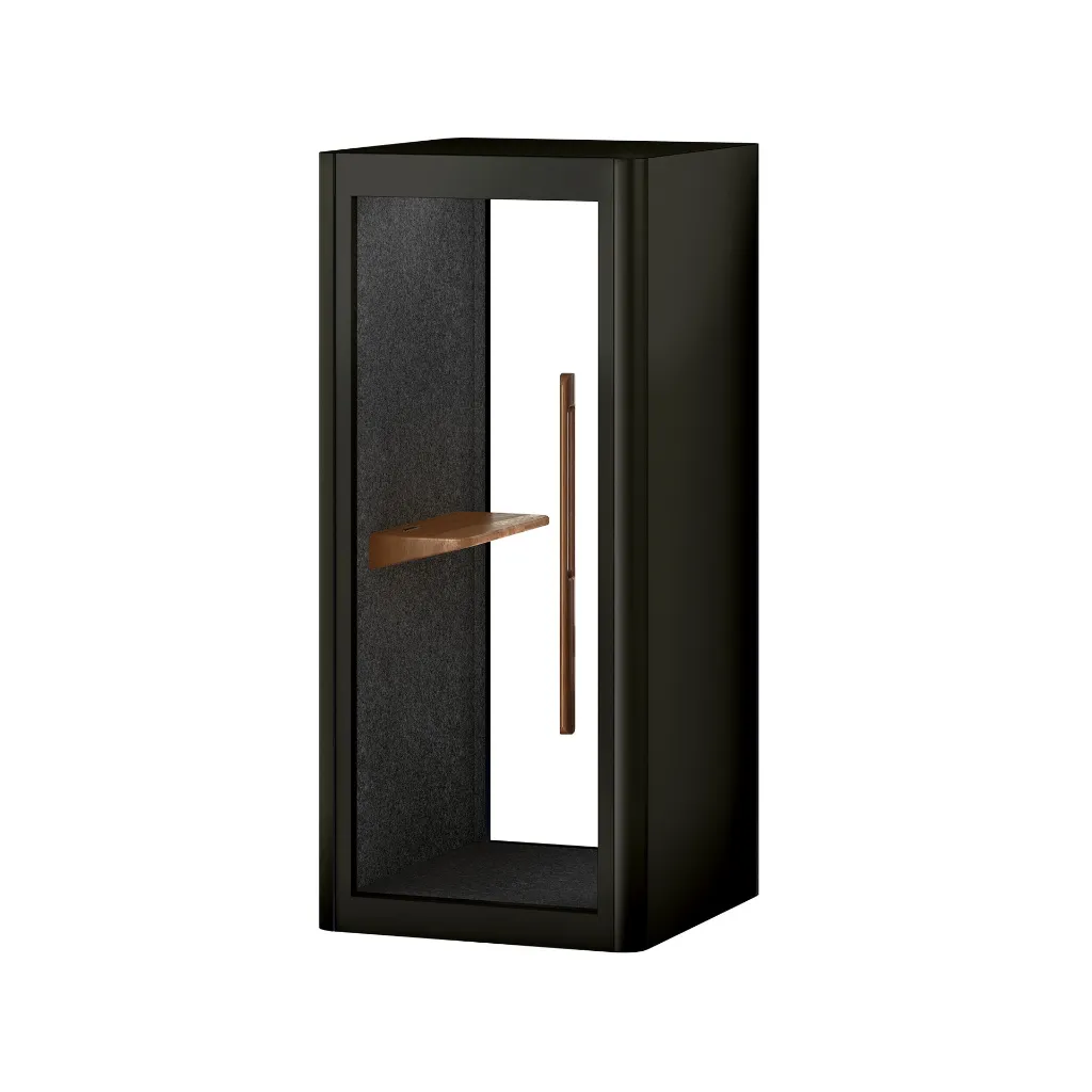 007_44 - Lumin 1P Phone Booth with 2 Side Glass (HPL) - Jet Black (JBK) and Walnut (WA).webp