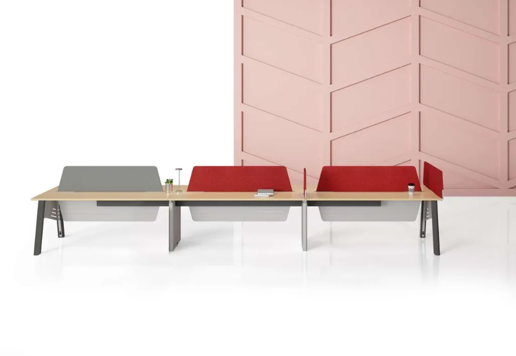 2 - Born Basic Double Bench MFC Chamfered Edge Worktop with Straight Mid-leg, and Fabric Screen_MD01_MD09.webp