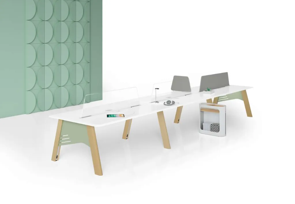 2 - Born Double Bench Dual Chamfered Edge Worktop with A-Shape Mid-leg, Glass and Fabric Screen_MD01.webp