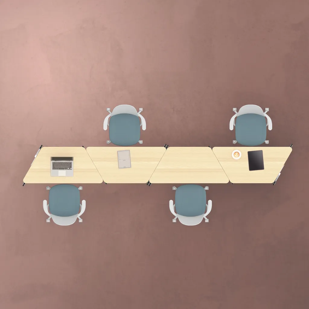 004_10 - Hockey 4 Trapezoid Desk Cluster - Top View.webp