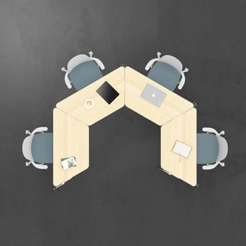 9 - Hockey 4 Trapezoid Desk Cluster - Top View.webp
