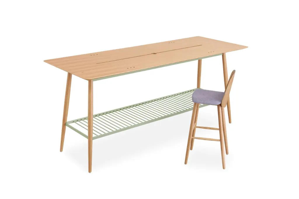3 - Commons Veneer - Island High Table with Slot and USB Port and Please High Chair.webp
