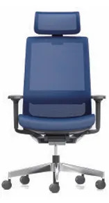AIRFORT 2.0 High Back Chair, Black frame, Nylon base, 1D armrest, w/Headrest, Hard caster - Blue