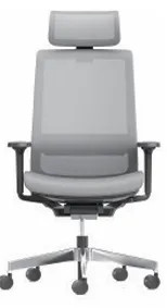 AIRFORT 2.0 High Back Chair, Black frame, Nylon base, 1D armrest, w/Headrest, Hard caster - Gray