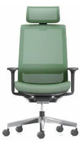 AIRFORT 2.0 High Back Chair, Black frame, Nylon base, 1D armrest, w/Headrest, Hard caster - Green