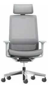 AIRFORT 2.0 High Back Chair, Gray frame, Nylon base, 1D armrest, w/Headrest, Hard caster - Gray Mesh & Gray Seat